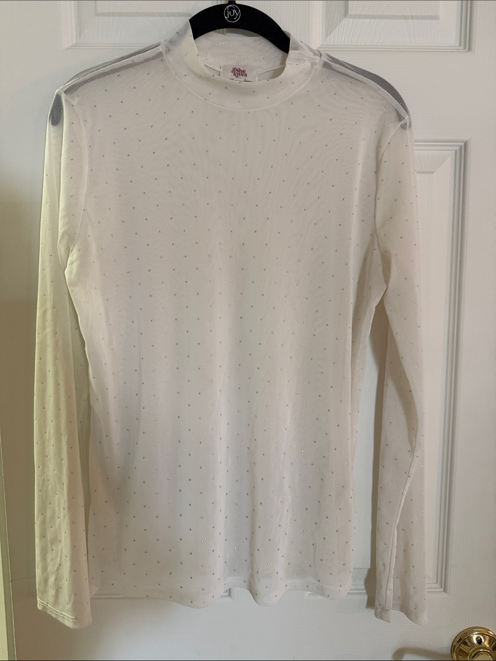 Women's Long-Sleeve White Mock Neck Mesh Top